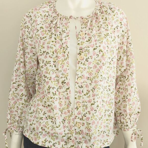J. Crew Floral Tie-sleeve Button-front Cotton Top Meadow Floral XS - Picture 6 of 6
